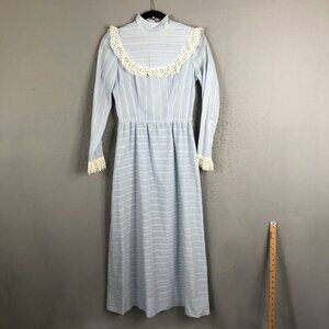 Vintage Vicky Wayne Maxi Dress Junios Small Baby Blue 70s Peasant Boho Feminine